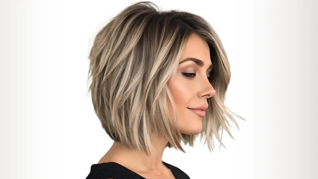 Layered bob with shaved ends