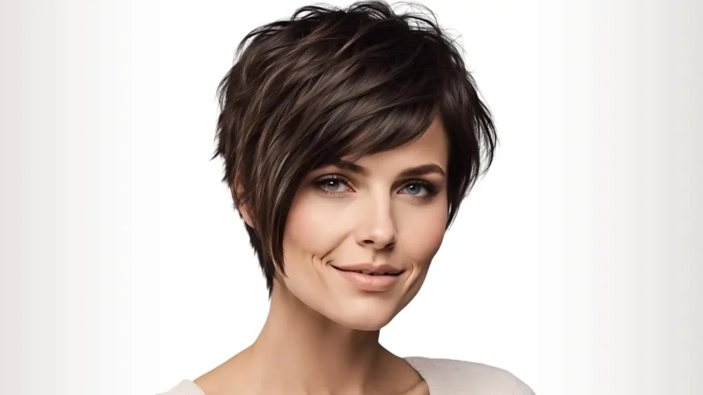 Layered pixie with long bangs